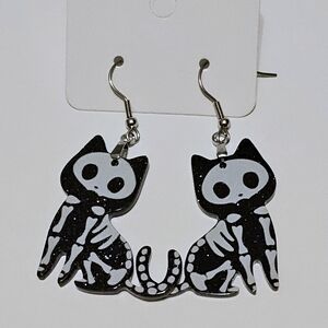 NEW SS Wire Skeleton Cat Earrings